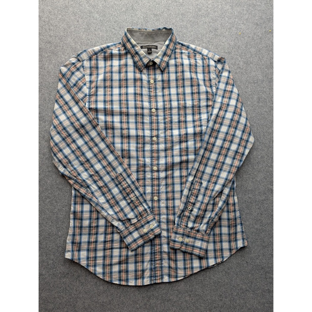 Banana Republic Mens Soft Wash Tailored Slim Fit Plaid Button Down Shirt Large